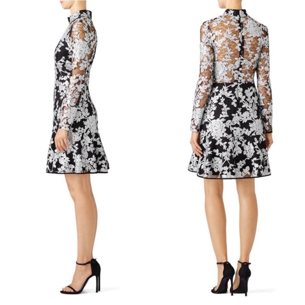 ADELYN RAE Black Lace Illusion Dress w Sequin SMALL